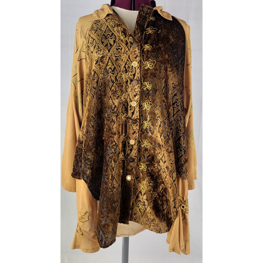 Vintage Tienda Ho Velvet Embroidered Mirror Boho Top 90s
